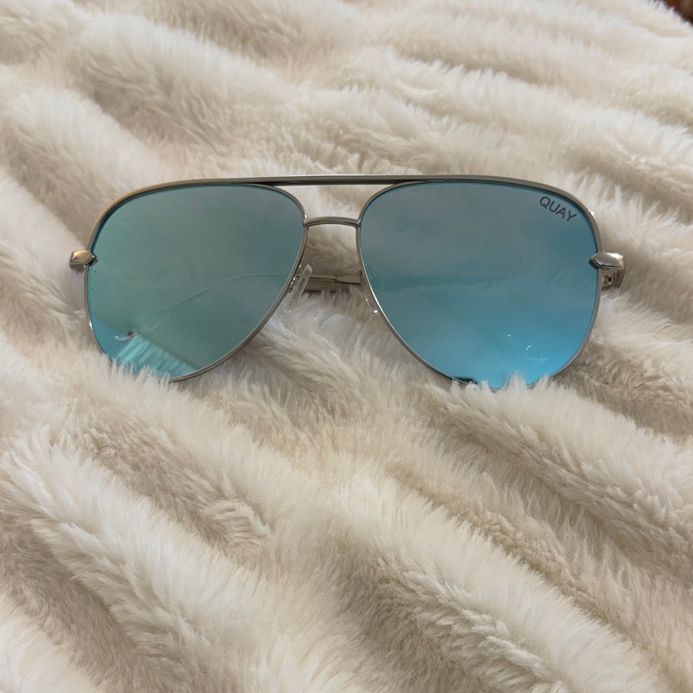 Quay Australia x Desi Perkins High Key Blue Aviator Sunglasses